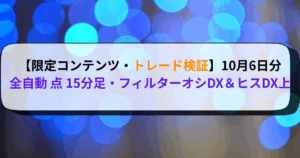 【限定コンテンツ・トレード検証】10月6日分・全自動15分足・フィルターオシDX＆ヒスDX上