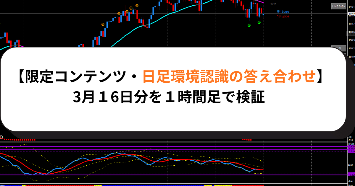 【限定コンテンツ・日足環境認識の答え合わせ】3月１6日分を１時間足で検証